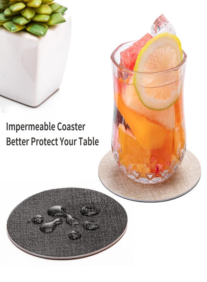 Chitomars Drink Coasters, 12 Pcs with Holder, Dual Sided Non-Slip Washable Faux Leather Cup Coasters (Gray Cream-White) - Image 2
